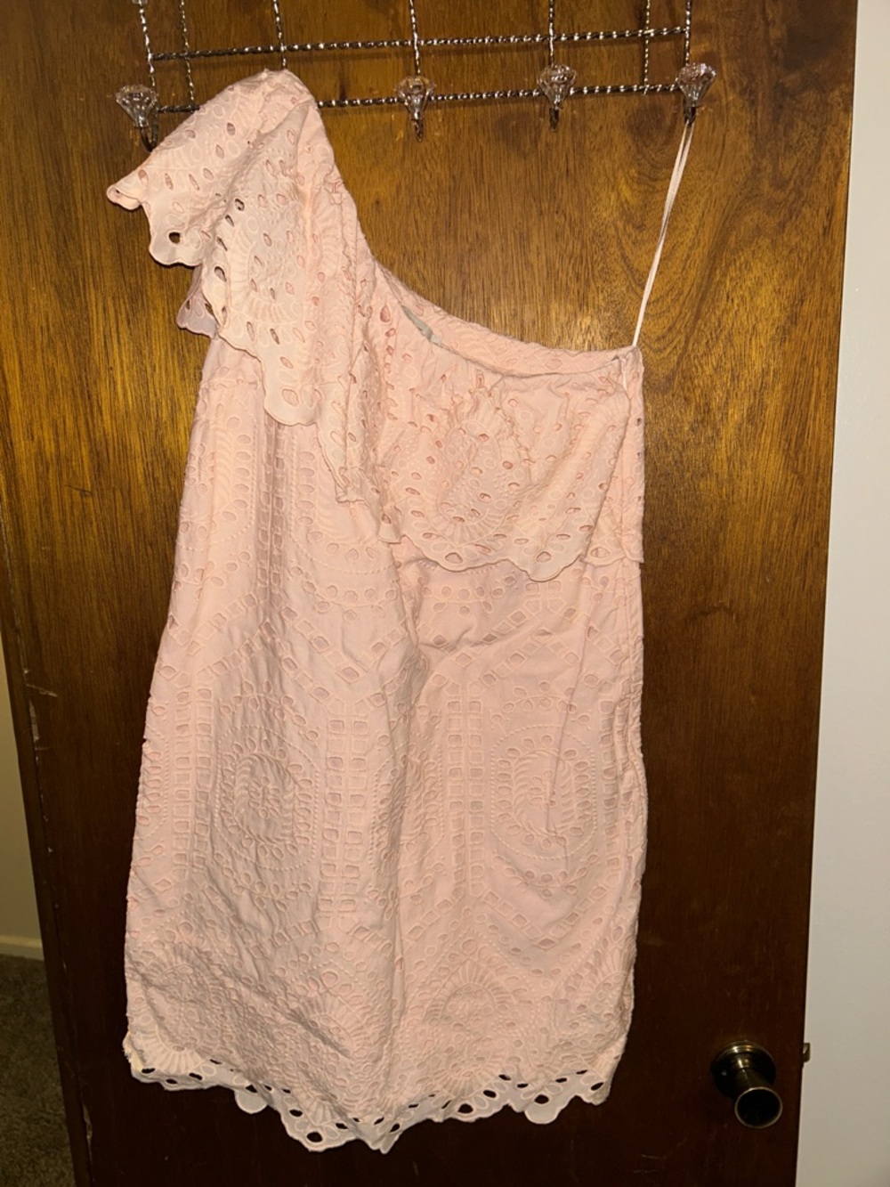 LOFT Pink Eyelet One-Shoulder Dress